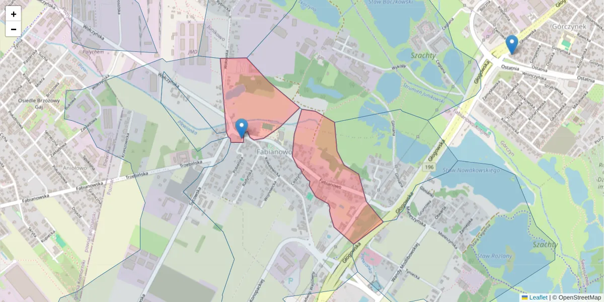 Szczegółowa mapa kodu pocztowego 60-005 z granicami, sąsiednimi kodami pocztowymi i urzędami pocztowymi