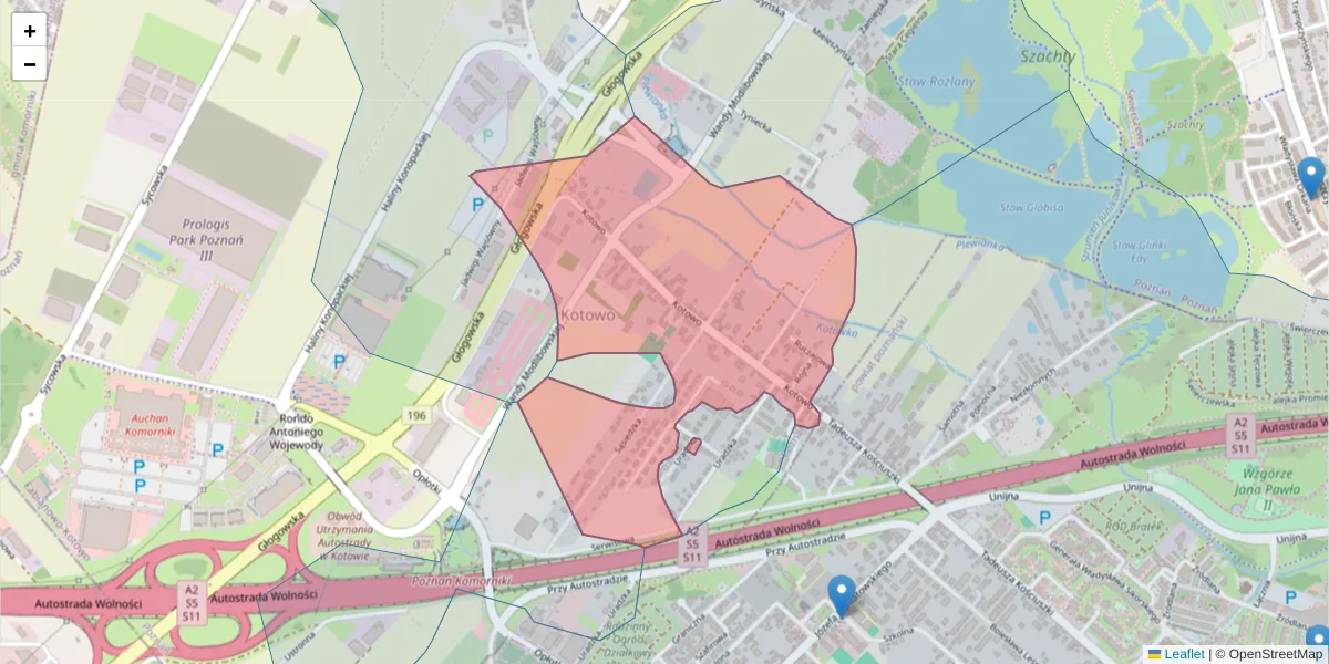 Szczegółowa mapa kodu pocztowego 60-009 z granicami, sąsiednimi kodami pocztowymi i urzędami pocztowymi