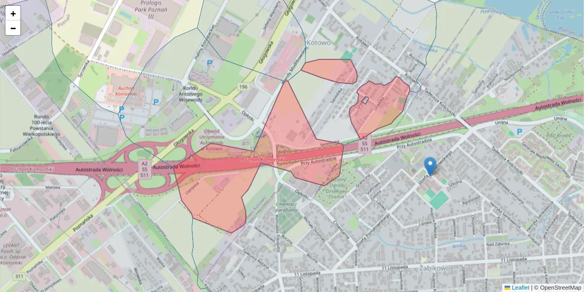 Szczegółowa mapa kodu pocztowego 60-012 z granicami, sąsiednimi kodami pocztowymi i urzędami pocztowymi