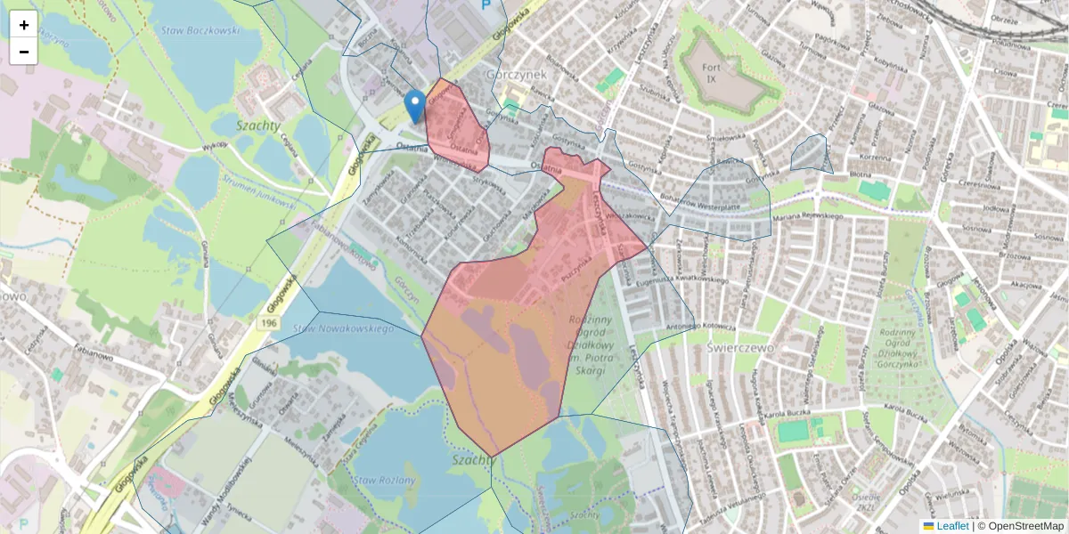 Szczegółowa mapa kodu pocztowego 60-102 z granicami, sąsiednimi kodami pocztowymi i urzędami pocztowymi