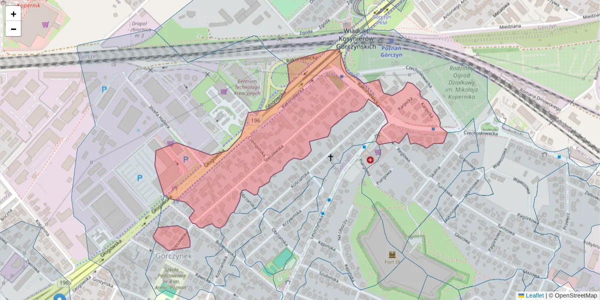 Szczegółowa mapa kodu pocztowego 60-111 z granicami, sąsiednimi kodami pocztowymi i urzędami pocztowymi