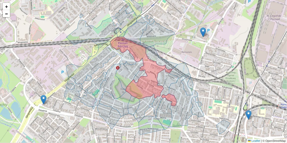 Szczegółowa mapa kodu pocztowego 60-116 z granicami, sąsiednimi kodami pocztowymi i urzędami pocztowymi
