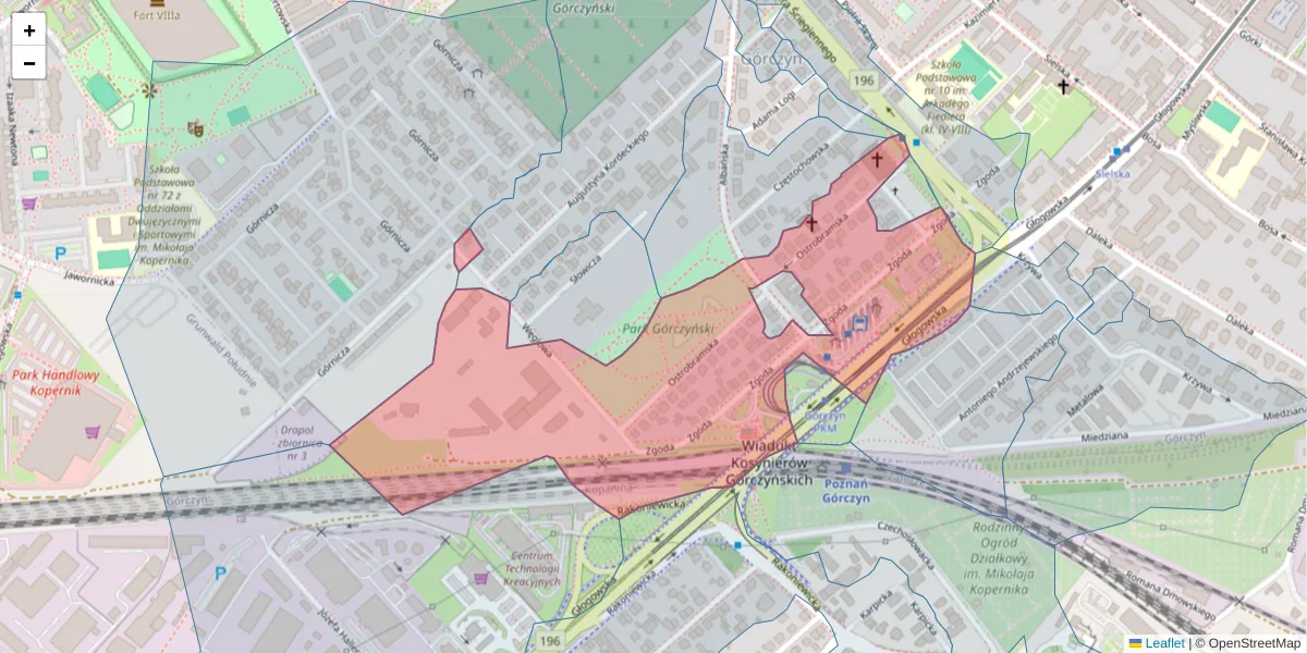 Szczegółowa mapa kodu pocztowego 60-122 z granicami, sąsiednimi kodami pocztowymi i urzędami pocztowymi