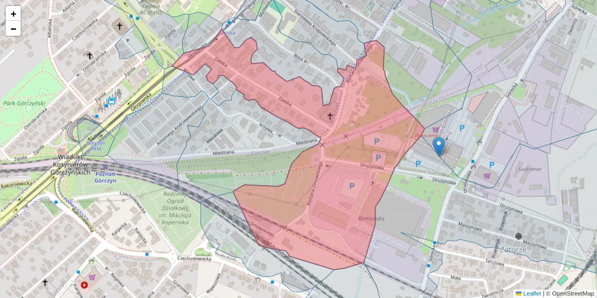 Szczegółowa mapa kodu pocztowego 60-124 z granicami, sąsiednimi kodami pocztowymi i urzędami pocztowymi