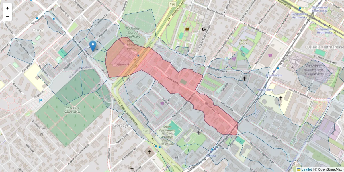 Szczegółowa mapa kodu pocztowego 60-132 z granicami, sąsiednimi kodami pocztowymi i urzędami pocztowymi