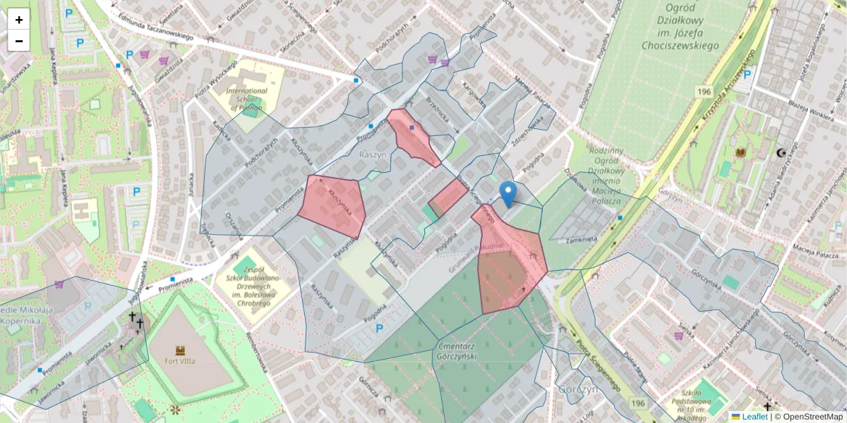 Szczegółowa mapa kodu pocztowego 60-136 z granicami, sąsiednimi kodami pocztowymi i urzędami pocztowymi