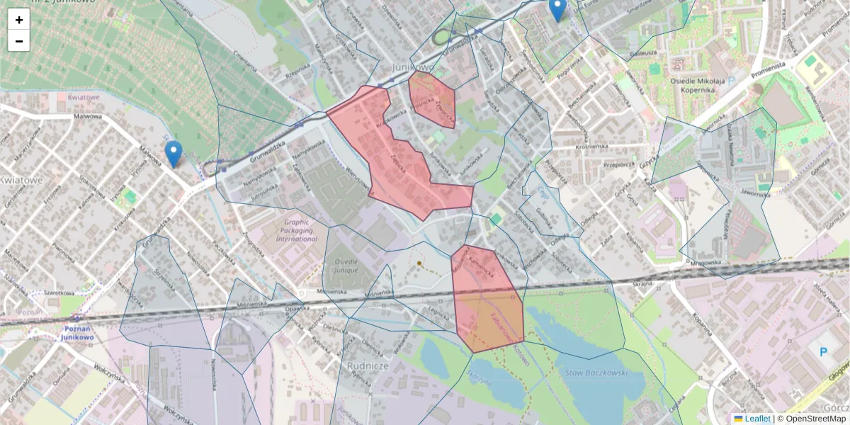 Szczegółowa mapa kodu pocztowego 60-164 z granicami, sąsiednimi kodami pocztowymi i urzędami pocztowymi