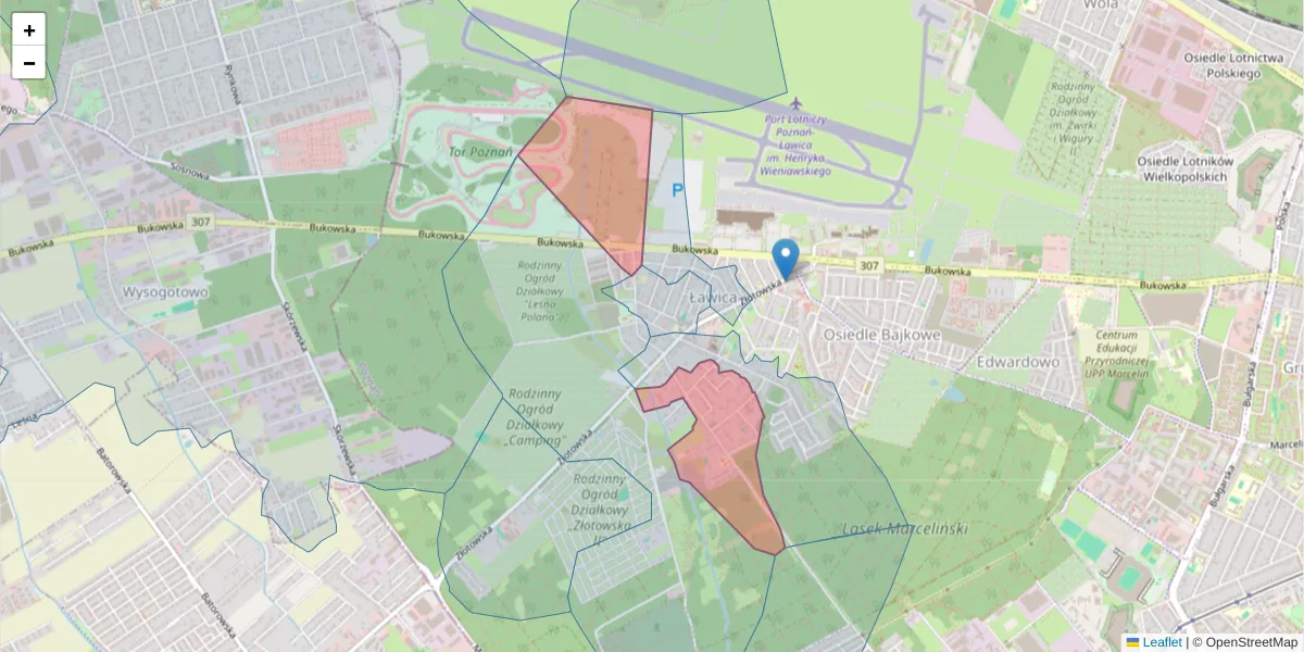 Szczegółowa mapa kodu pocztowego 60-182 z granicami, sąsiednimi kodami pocztowymi i urzędami pocztowymi