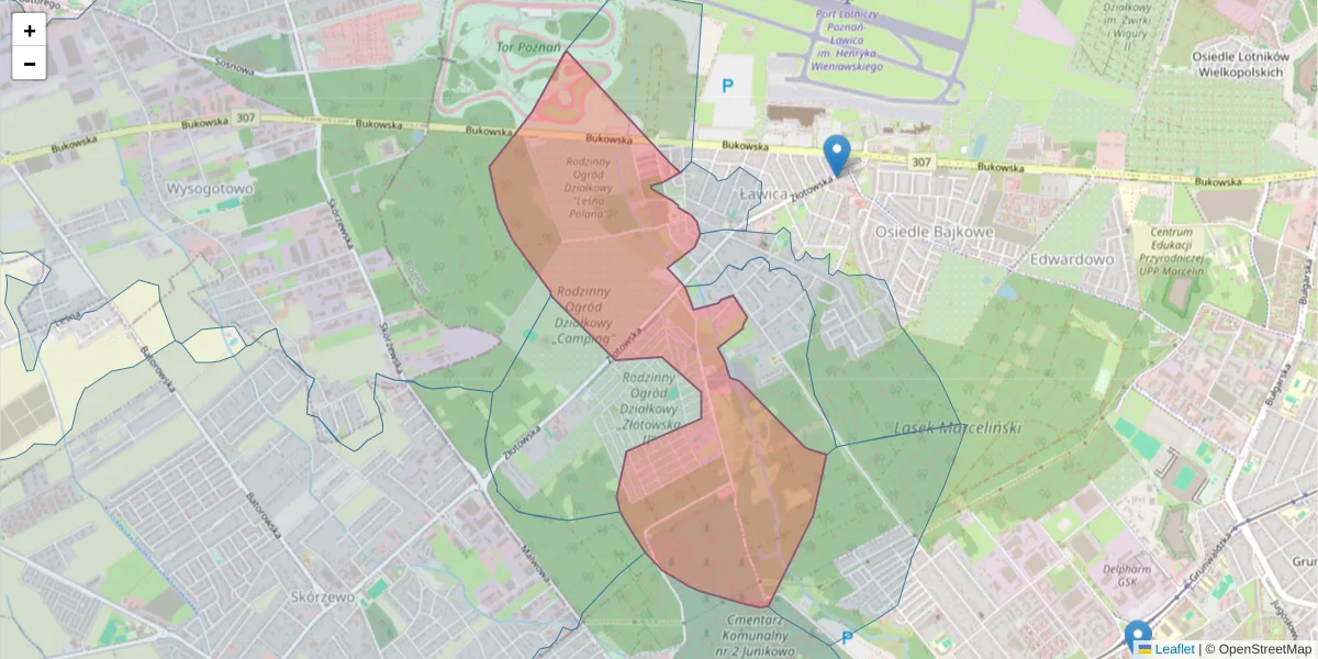 Szczegółowa mapa kodu pocztowego 60-183 z granicami, sąsiednimi kodami pocztowymi i urzędami pocztowymi
