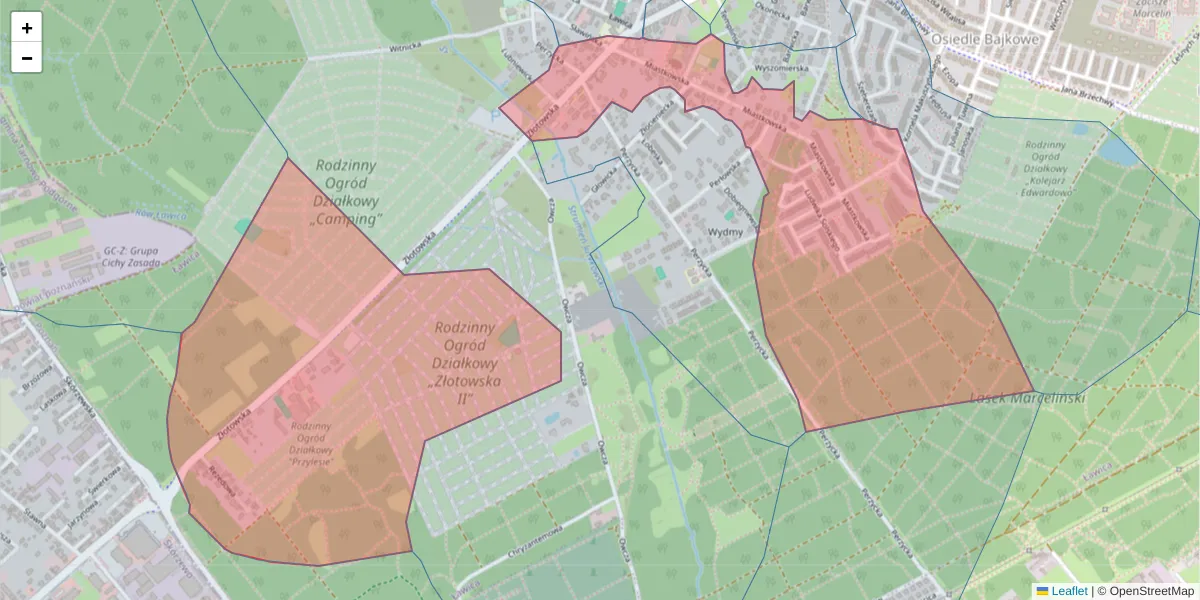 Szczegółowa mapa kodu pocztowego 60-184 z granicami, sąsiednimi kodami pocztowymi i urzędami pocztowymi