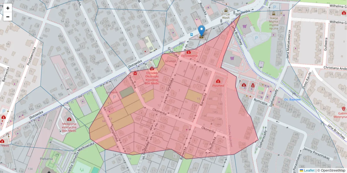 Szczegółowa mapa kodu pocztowego 60-192 z granicami, sąsiednimi kodami pocztowymi i urzędami pocztowymi