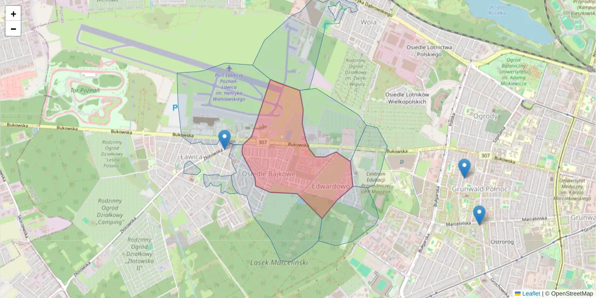 Szczegółowa mapa kodu pocztowego 60-193 z granicami, sąsiednimi kodami pocztowymi i urzędami pocztowymi