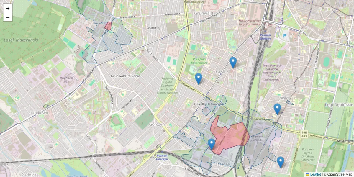 Szczegółowa mapa kodu pocztowego 60-201 z granicami, sąsiednimi kodami pocztowymi i urzędami pocztowymi