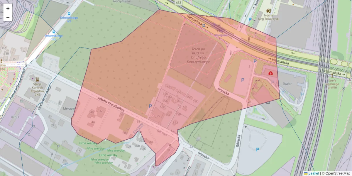 Szczegółowa mapa kodu pocztowego 60-202 z granicami, sąsiednimi kodami pocztowymi i urzędami pocztowymi