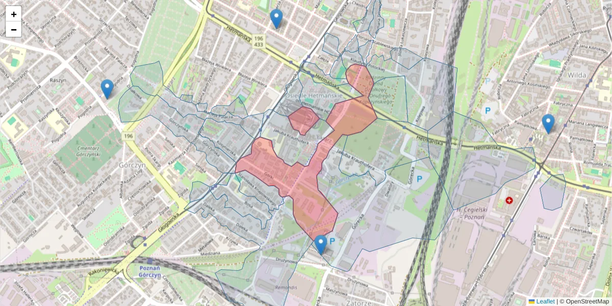 Szczegółowa mapa kodu pocztowego 60-204 z granicami, sąsiednimi kodami pocztowymi i urzędami pocztowymi