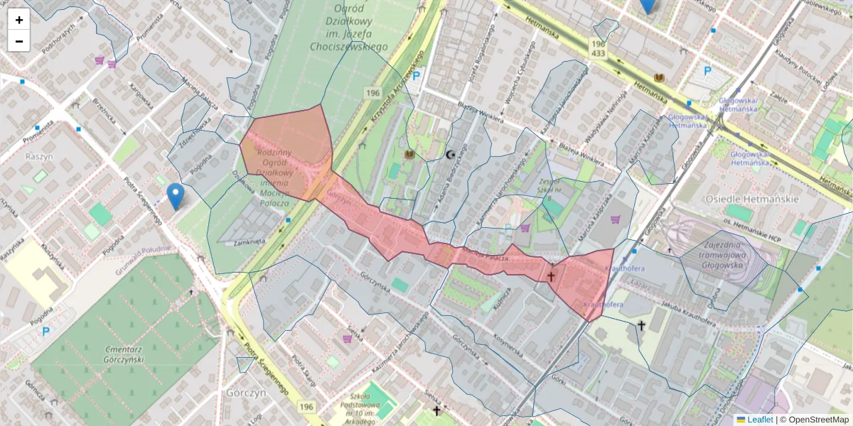 Szczegółowa mapa kodu pocztowego 60-242 z granicami, sąsiednimi kodami pocztowymi i urzędami pocztowymi