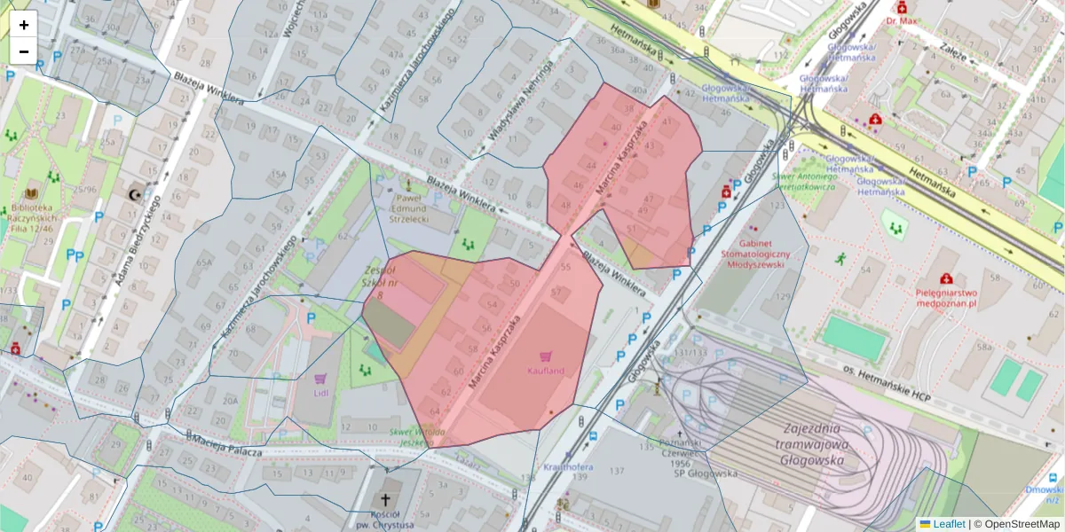 Szczegółowa mapa kodu pocztowego 60-245 z granicami, sąsiednimi kodami pocztowymi i urzędami pocztowymi