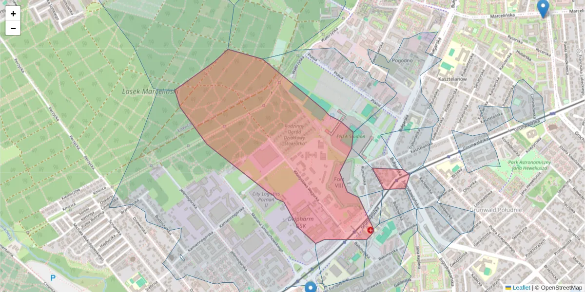 Szczegółowa mapa kodu pocztowego 60-318 z granicami, sąsiednimi kodami pocztowymi i urzędami pocztowymi