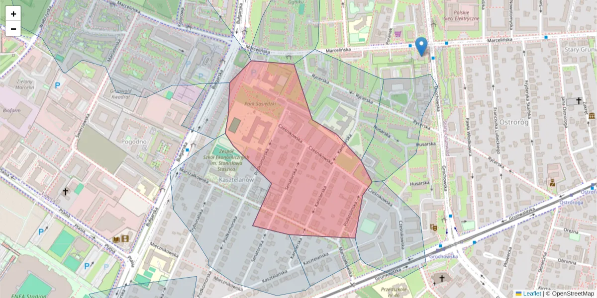 Szczegółowa mapa kodu pocztowego 60-326 z granicami, sąsiednimi kodami pocztowymi i urzędami pocztowymi