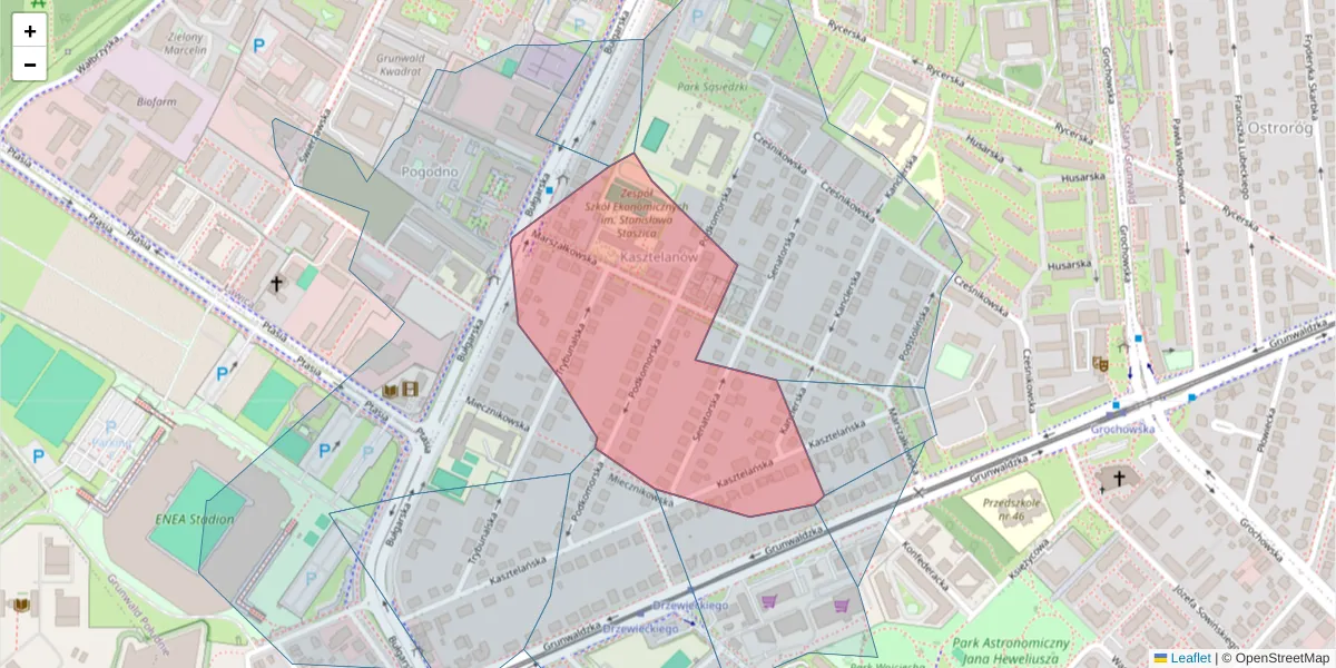 Szczegółowa mapa kodu pocztowego 60-327 z granicami, sąsiednimi kodami pocztowymi i urzędami pocztowymi