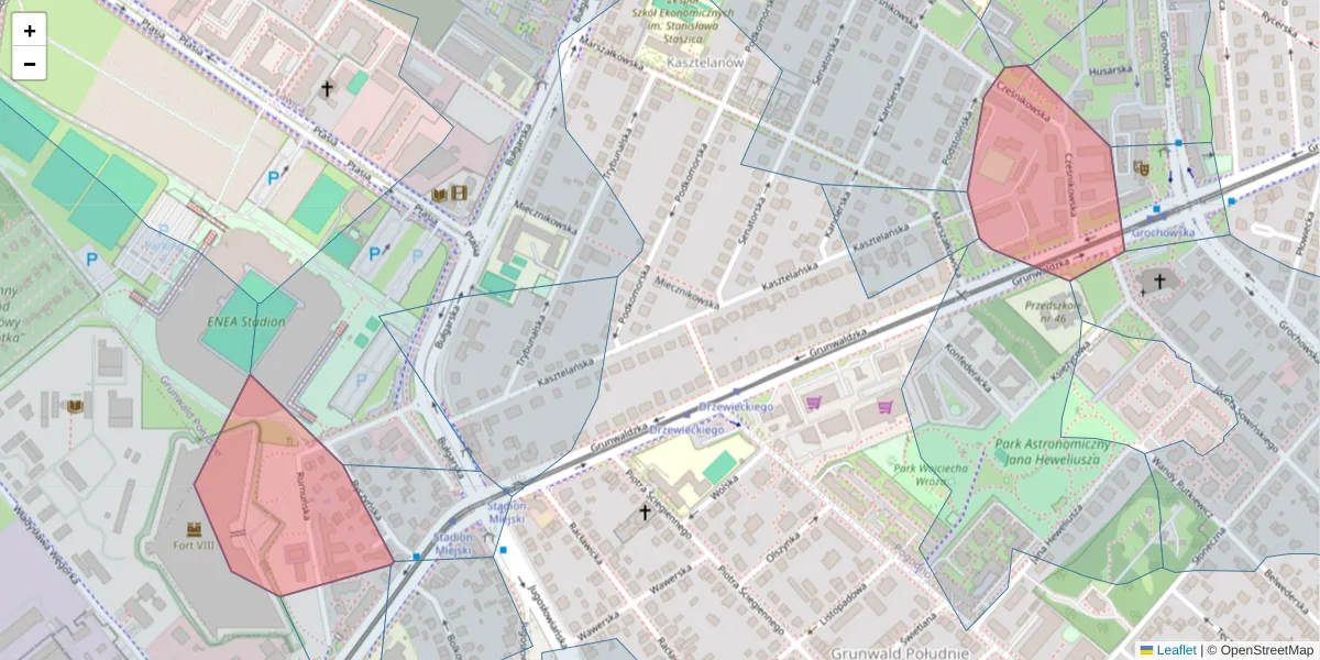 Szczegółowa mapa kodu pocztowego 60-330 z granicami, sąsiednimi kodami pocztowymi i urzędami pocztowymi