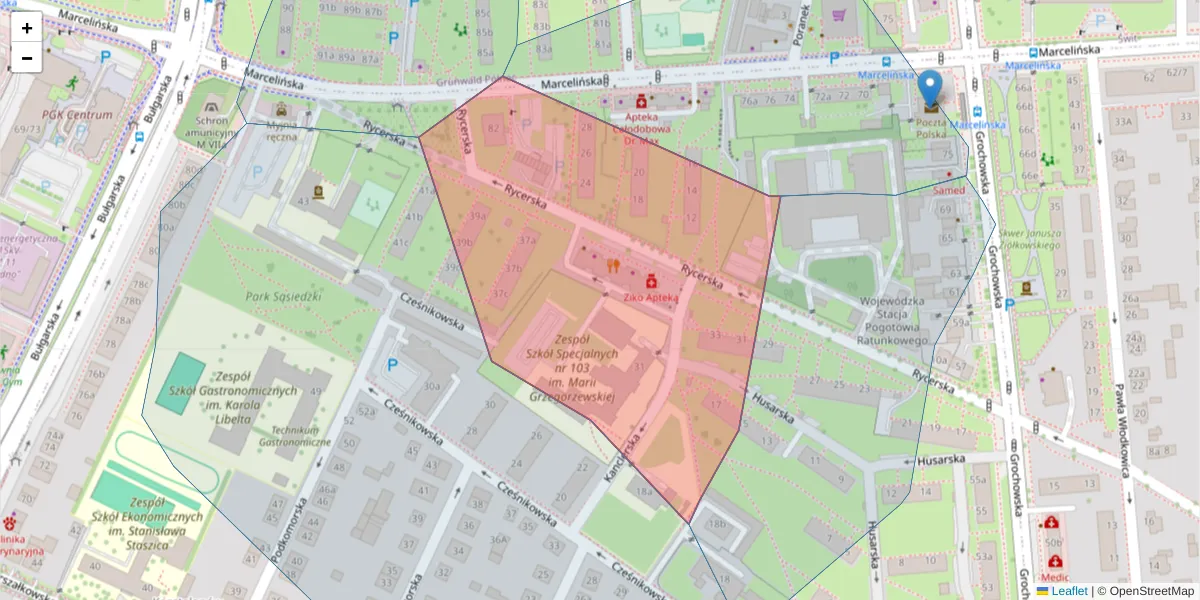 Szczegółowa mapa kodu pocztowego 60-345 z granicami, sąsiednimi kodami pocztowymi i urzędami pocztowymi