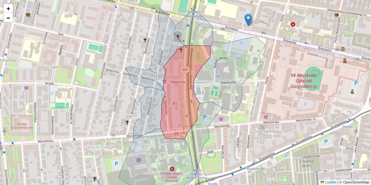 Szczegółowa mapa kodu pocztowego 60-357 z granicami, sąsiednimi kodami pocztowymi i urzędami pocztowymi