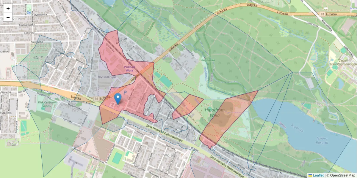 Szczegółowa mapa kodu pocztowego 60-413 z granicami, sąsiednimi kodami pocztowymi i urzędami pocztowymi