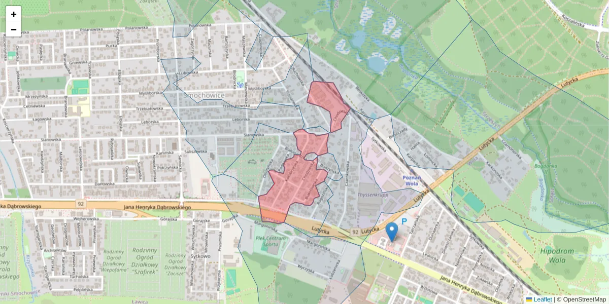Szczegółowa mapa kodu pocztowego 60-418 z granicami, sąsiednimi kodami pocztowymi i urzędami pocztowymi