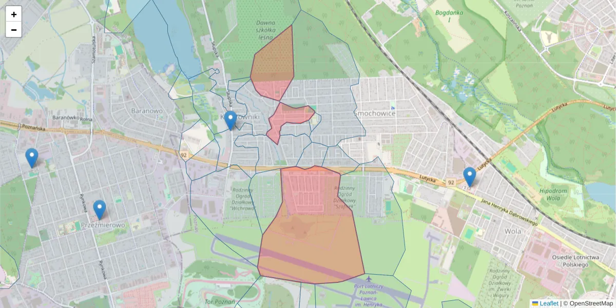 Szczegółowa mapa kodu pocztowego 60-446 z granicami, sąsiednimi kodami pocztowymi i urzędami pocztowymi