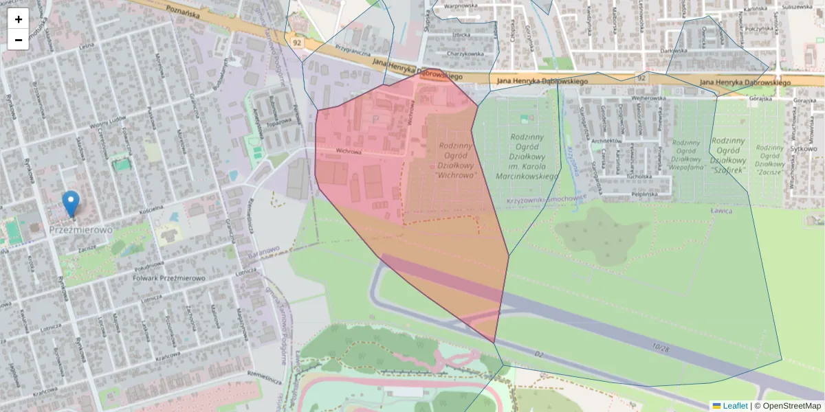 Szczegółowa mapa kodu pocztowego 60-449 z granicami, sąsiednimi kodami pocztowymi i urzędami pocztowymi