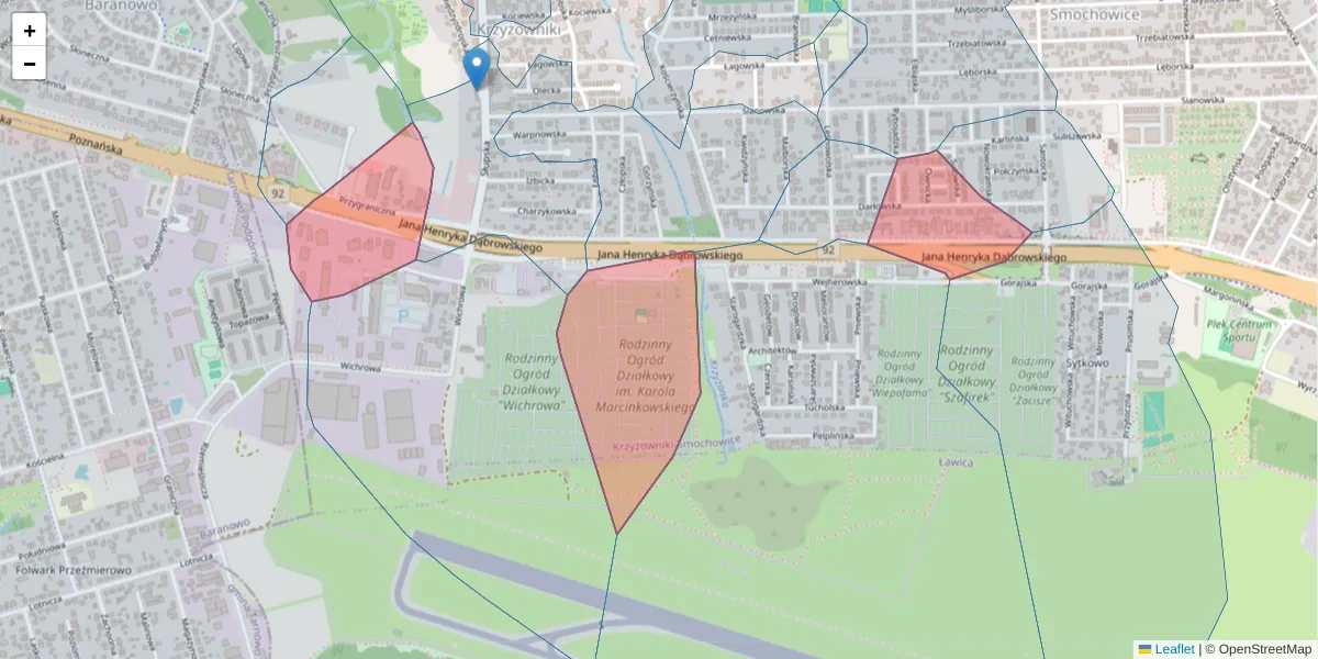 Szczegółowa mapa kodu pocztowego 60-451 z granicami, sąsiednimi kodami pocztowymi i urzędami pocztowymi