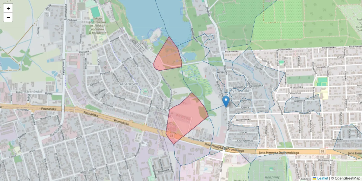 Szczegółowa mapa kodu pocztowego 60-457 z granicami, sąsiednimi kodami pocztowymi i urzędami pocztowymi