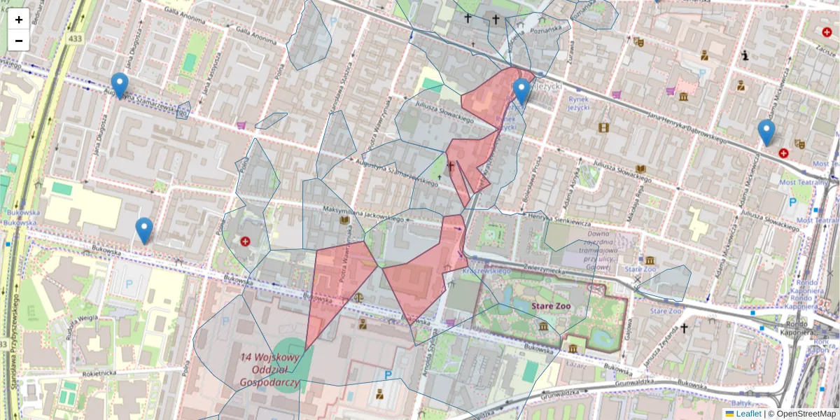 Szczegółowa mapa kodu pocztowego 60-501 z granicami, sąsiednimi kodami pocztowymi i urzędami pocztowymi