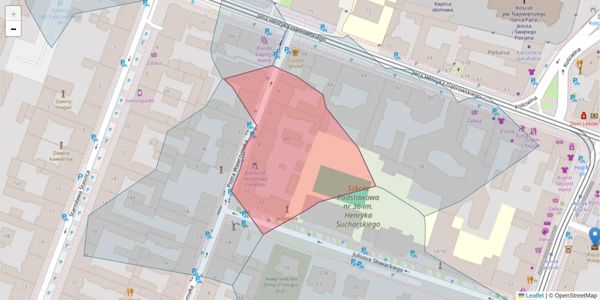 Szczegółowa mapa kodu pocztowego 60-505 z granicami, sąsiednimi kodami pocztowymi i urzędami pocztowymi