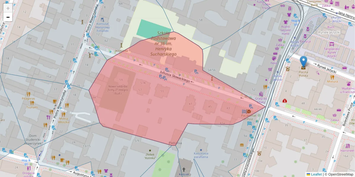 Szczegółowa mapa kodu pocztowego 60-521 z granicami, sąsiednimi kodami pocztowymi i urzędami pocztowymi