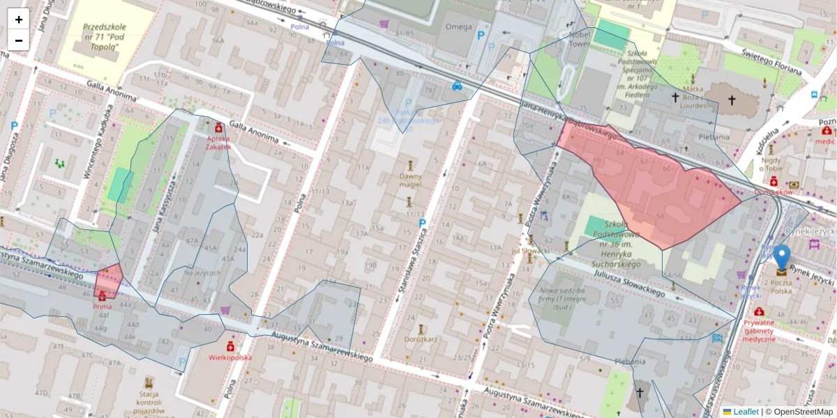 Szczegółowa mapa kodu pocztowego 60-522 z granicami, sąsiednimi kodami pocztowymi i urzędami pocztowymi