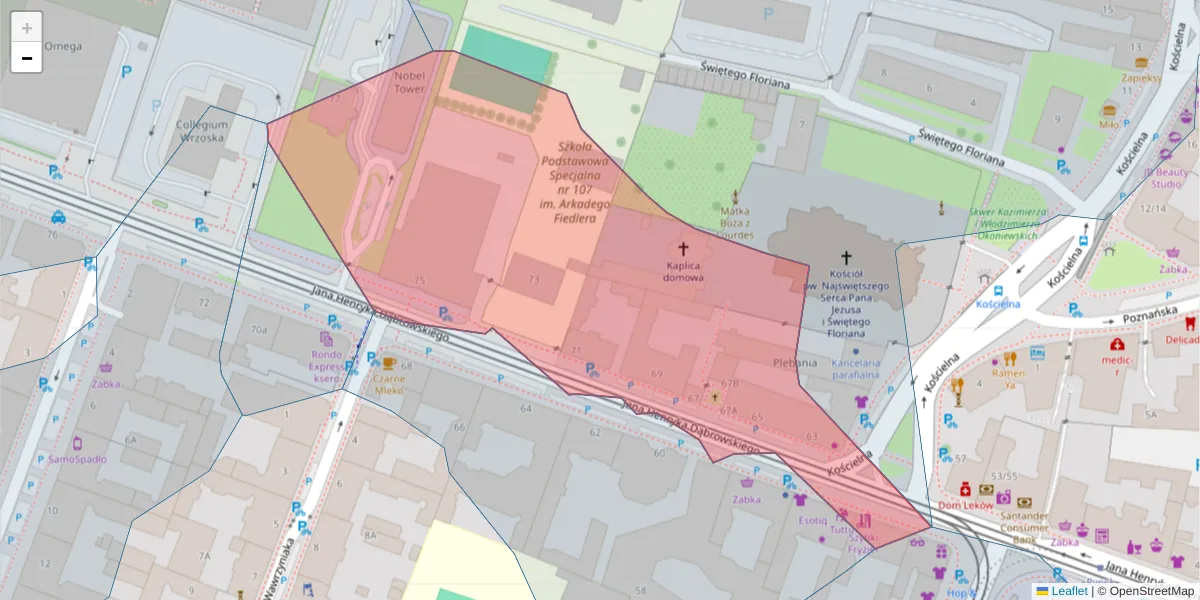 Szczegółowa mapa kodu pocztowego 60-523 z granicami, sąsiednimi kodami pocztowymi i urzędami pocztowymi