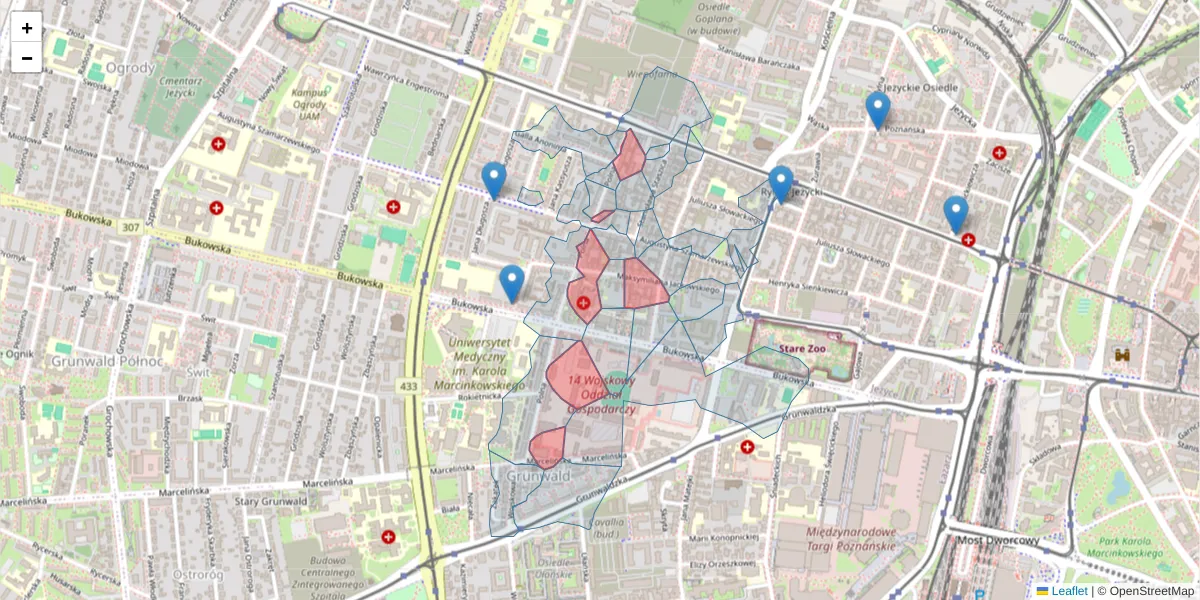 Szczegółowa mapa kodu pocztowego 60-535 z granicami, sąsiednimi kodami pocztowymi i urzędami pocztowymi