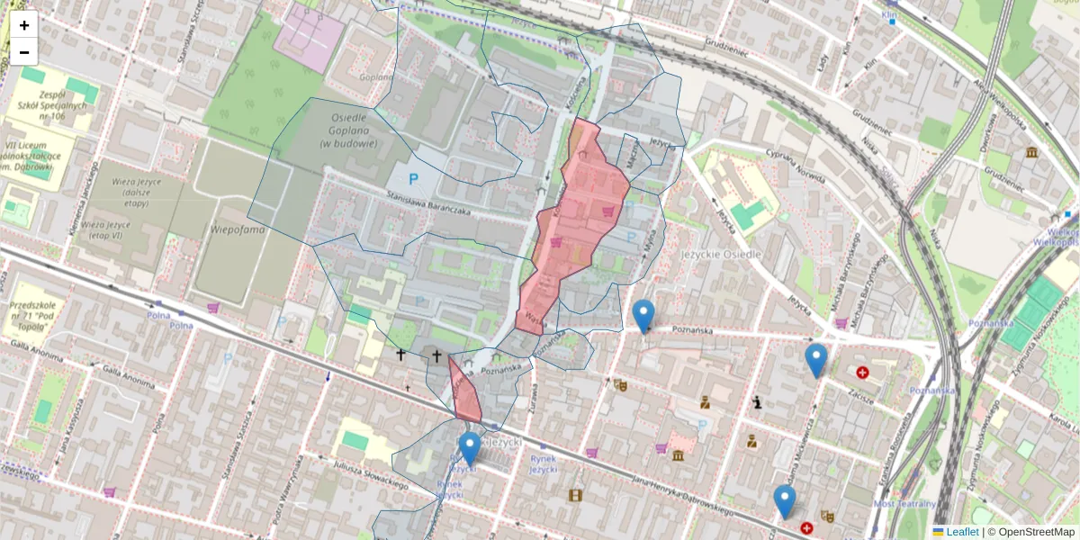Szczegółowa mapa kodu pocztowego 60-538 z granicami, sąsiednimi kodami pocztowymi i urzędami pocztowymi