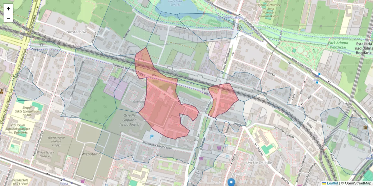 Szczegółowa mapa kodu pocztowego 60-539 z granicami, sąsiednimi kodami pocztowymi i urzędami pocztowymi