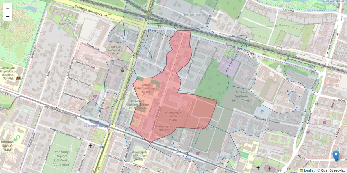 Szczegółowa mapa kodu pocztowego 60-542 z granicami, sąsiednimi kodami pocztowymi i urzędami pocztowymi
