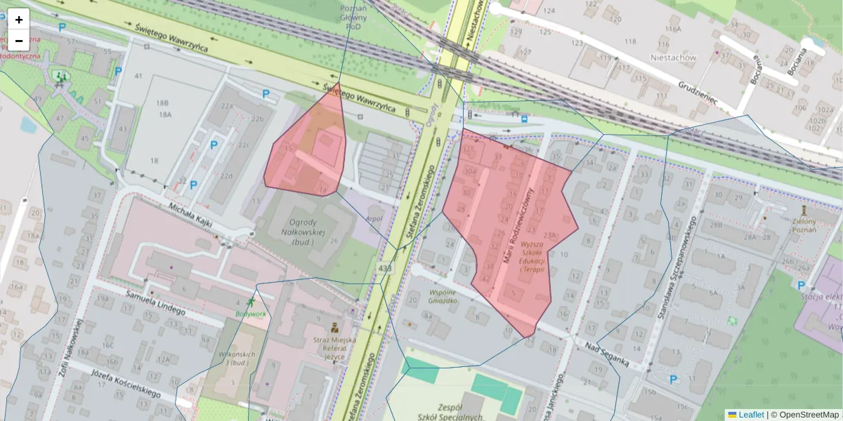 Szczegółowa mapa kodu pocztowego 60-545 z granicami, sąsiednimi kodami pocztowymi i urzędami pocztowymi