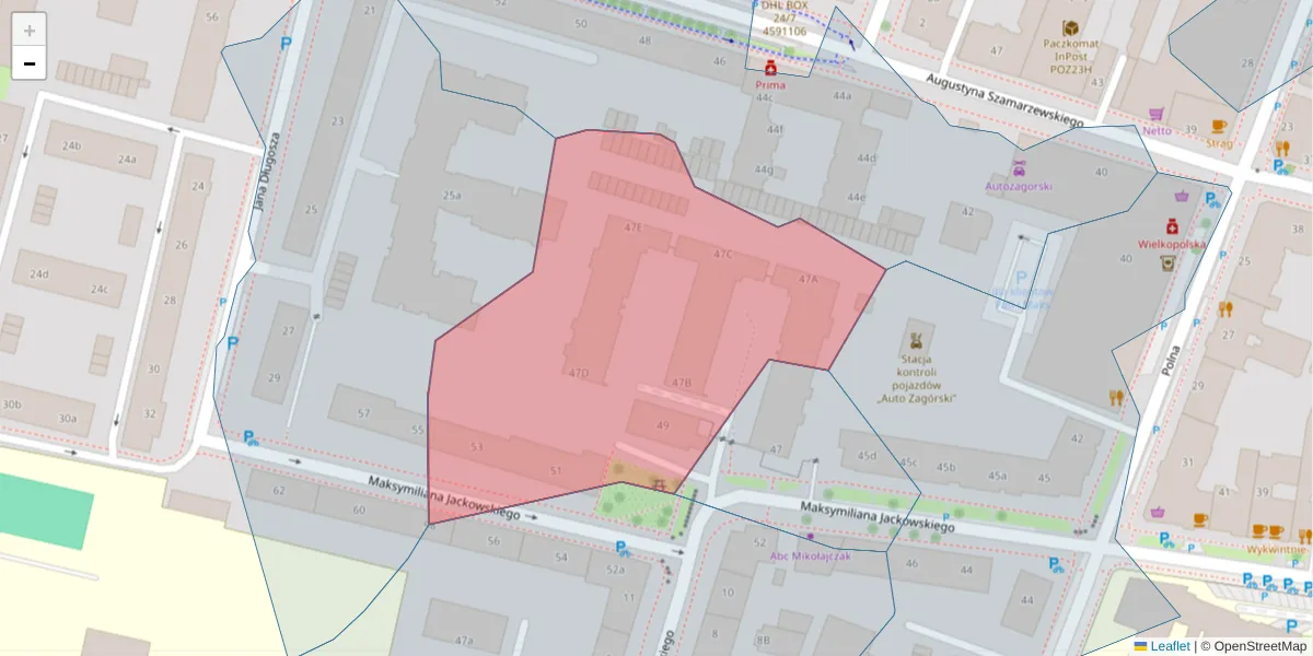 Szczegółowa mapa kodu pocztowego 60-553 z granicami, sąsiednimi kodami pocztowymi i urzędami pocztowymi