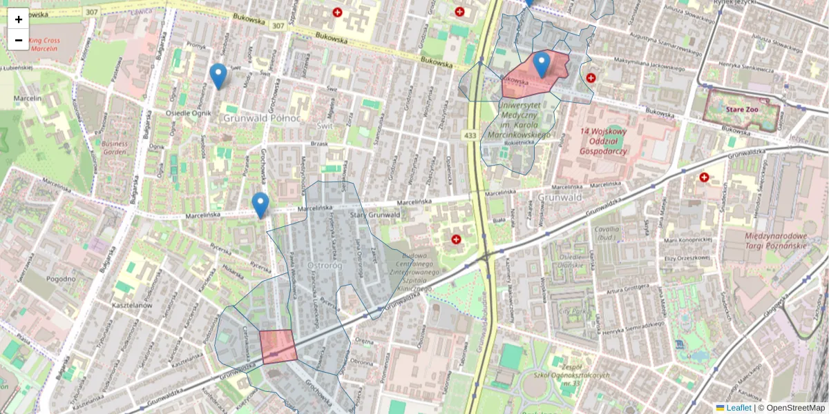 Szczegółowa mapa kodu pocztowego 60-554 z granicami, sąsiednimi kodami pocztowymi i urzędami pocztowymi