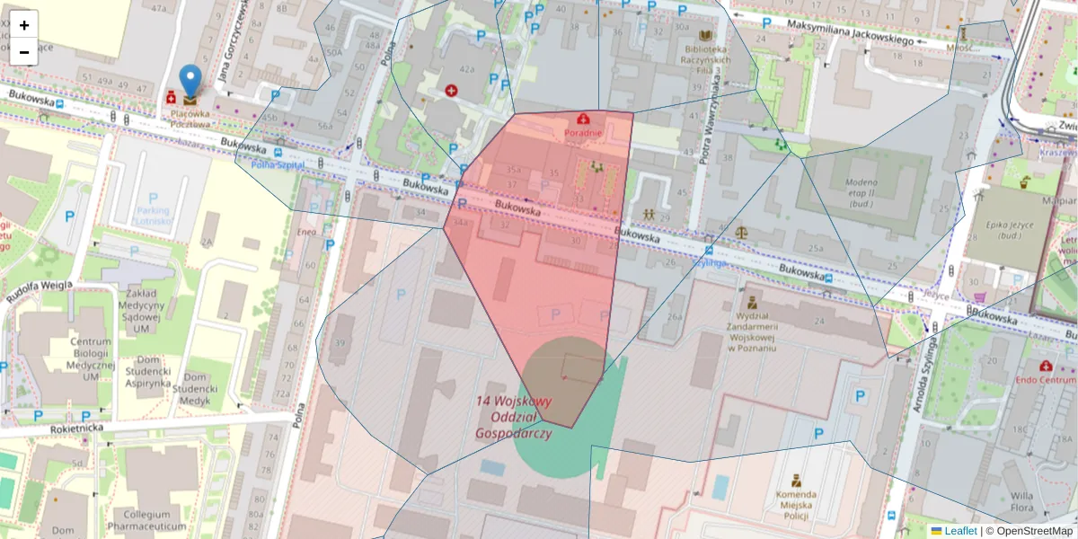 Szczegółowa mapa kodu pocztowego 60-555 z granicami, sąsiednimi kodami pocztowymi i urzędami pocztowymi