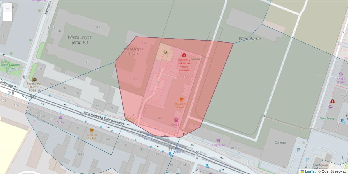 Szczegółowa mapa kodu pocztowego 60-574 z granicami, sąsiednimi kodami pocztowymi i urzędami pocztowymi