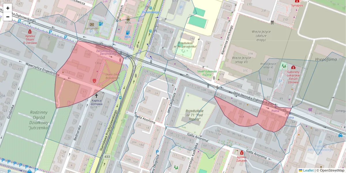 Szczegółowa mapa kodu pocztowego 60-576 z granicami, sąsiednimi kodami pocztowymi i urzędami pocztowymi