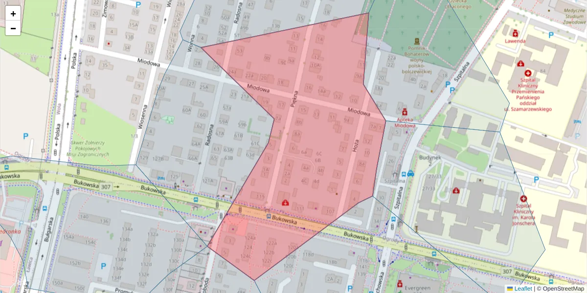 Szczegółowa mapa kodu pocztowego 60-591 z granicami, sąsiednimi kodami pocztowymi i urzędami pocztowymi