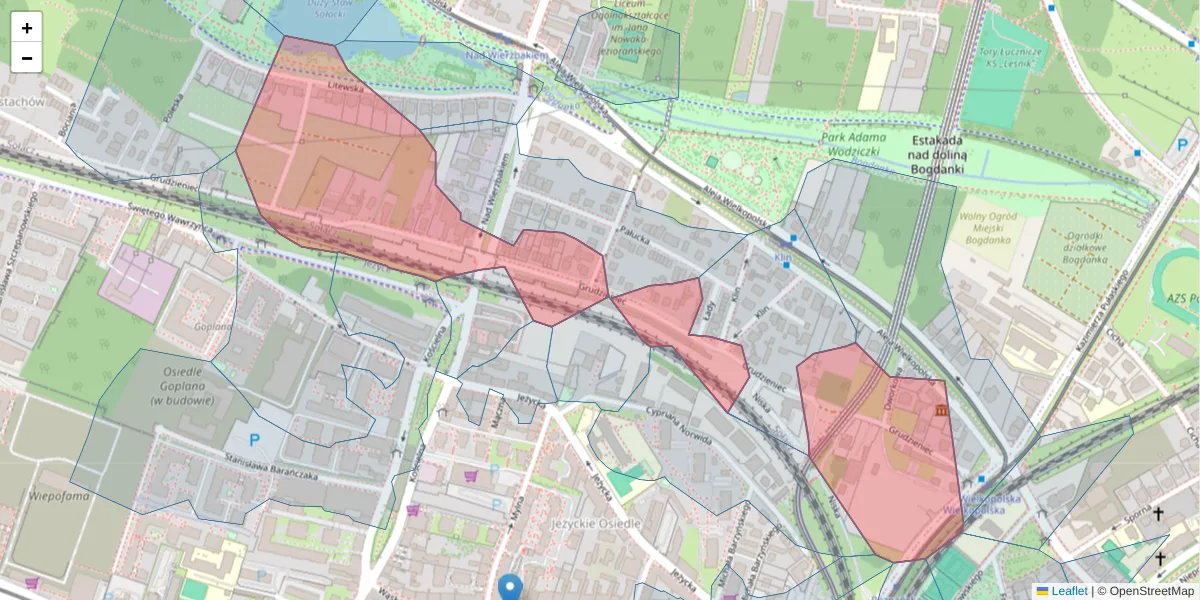 Szczegółowa mapa kodu pocztowego 60-601 z granicami, sąsiednimi kodami pocztowymi i urzędami pocztowymi